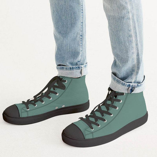 Medium Fully-Muted Blue-Green Men's High-Top Canvas Sneakers (BG-FM-ME) - Man CloseUp