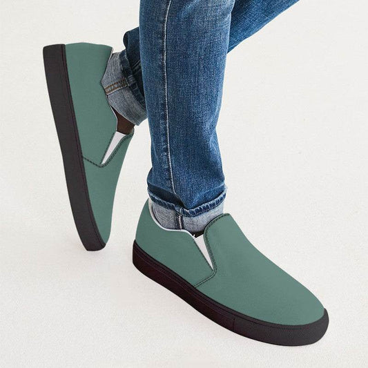 Medium Fully-Muted Blue-Green Men's Slip-On Canvas Sneakers (BG-FM-ME) - Man CloseUp