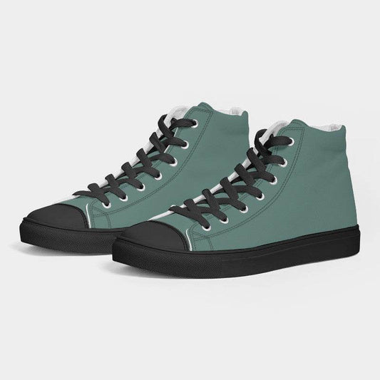Medium Fully-Muted Blue-Green Women's High-Top Canvas Sneakers (BG-FM-ME) - Side 3