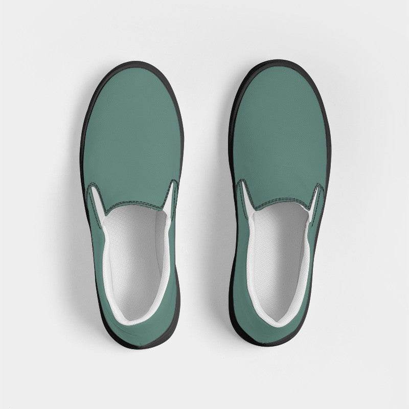 Medium Fully-Muted Blue-Green Women's Slip-On Canvas Sneakers (BG-FM-ME) - Top