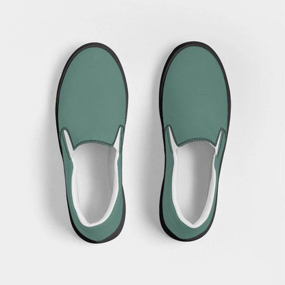 Medium Fully-Muted Blue-Green Women's Slip-On Canvas Sneakers (BG-FM-ME) - Top