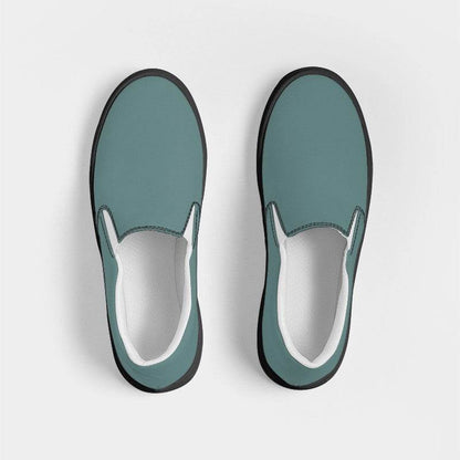 Medium Fully-Muted Blue-Green Women's Slip-On Canvas Sneakers (CBG2-FM-ME) - Top