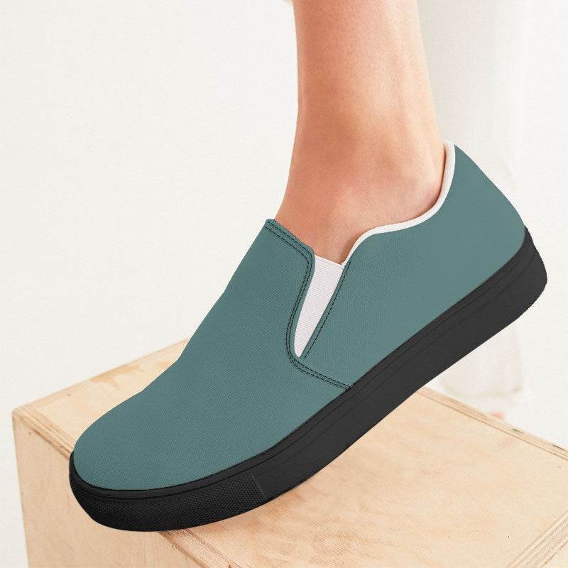 Medium Fully-Muted Blue-Green Women's Slip-On Canvas Sneakers (CBG2-FM-ME) - Woman CloseUp