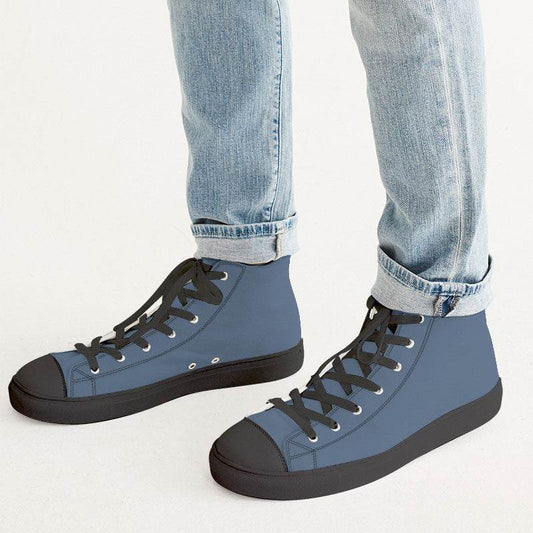 Medium Fully-Muted Blue Men's High-Top Canvas Sneakers (IB2-FM-ME) - Man CloseUp