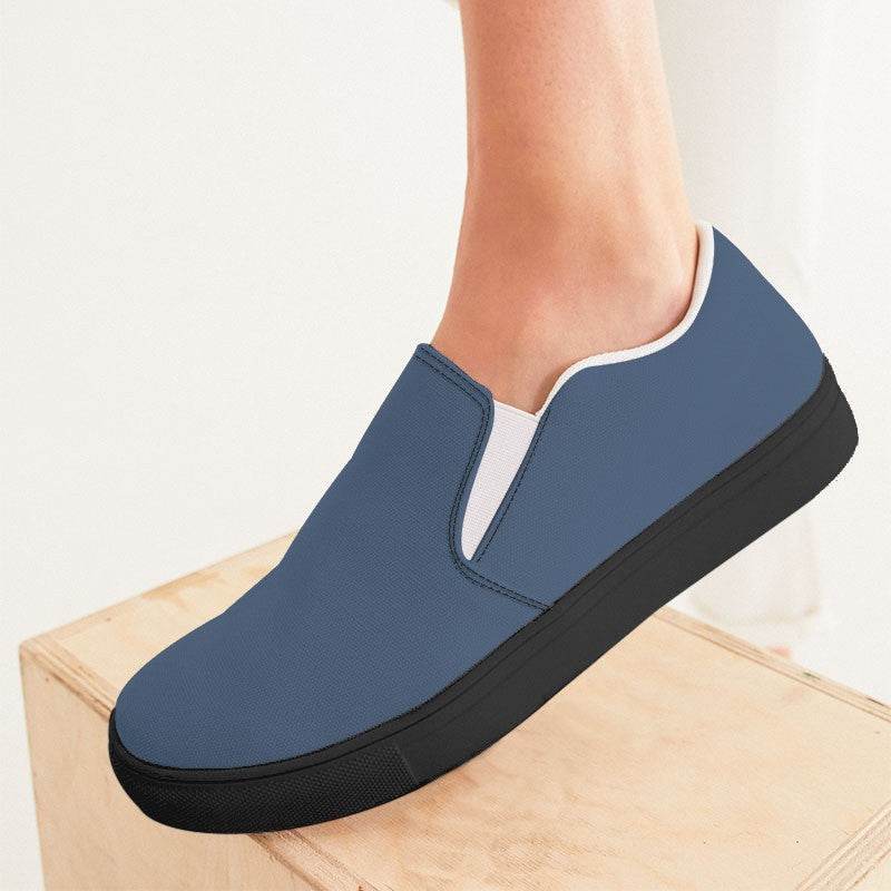 Medium Fully-Muted Blue Women's Slip-On Canvas Sneakers (IB2-FM-ME) - Woman CloseUp