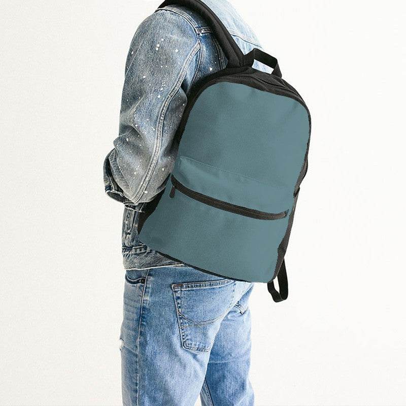 Medium Fully-Muted Cyan Canvas Backpack (C-FM-ME) - Man Back CloseUp