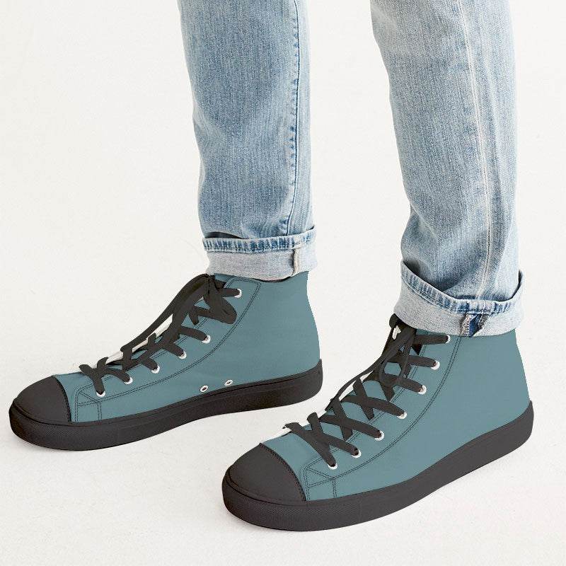 Medium Fully-Muted Cyan Men's High-Top Canvas Sneakers (C-FM-ME) - Man CloseUp
