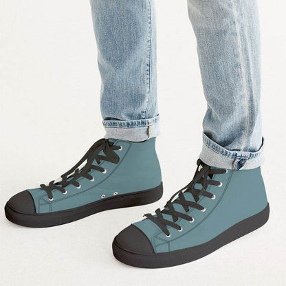 Medium Fully-Muted Cyan Men's High-Top Canvas Sneakers (C-FM-ME) - Man CloseUp