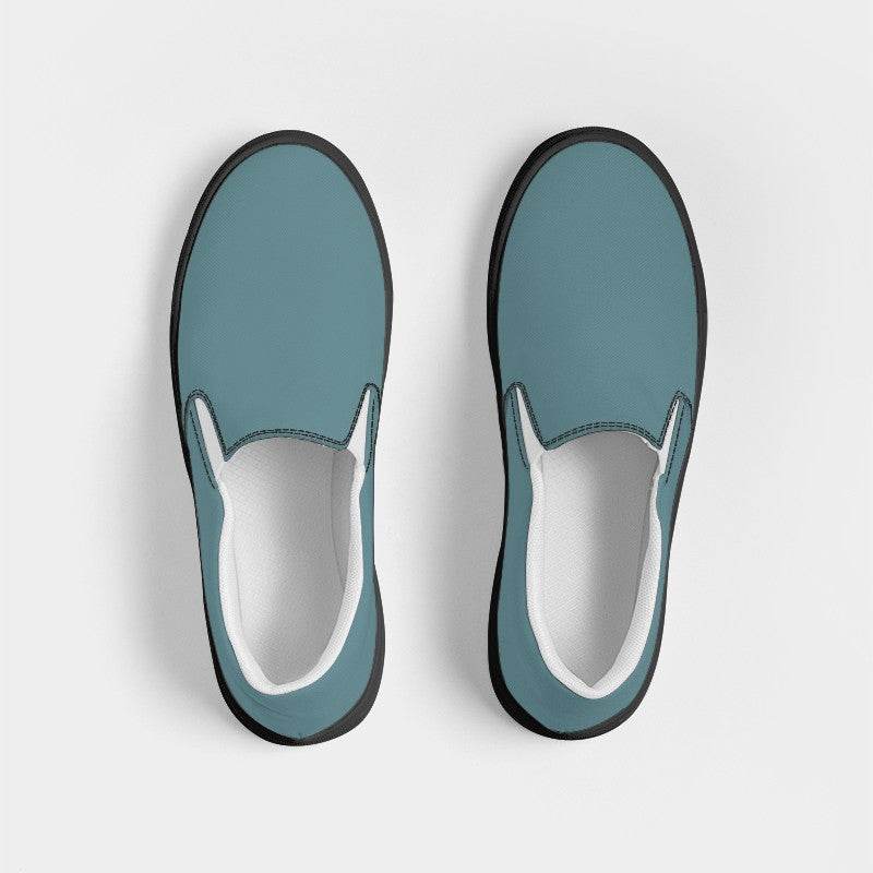 Medium Fully-Muted Cyan Men's Slip-On Canvas Sneakers (C-FM-ME) - Top