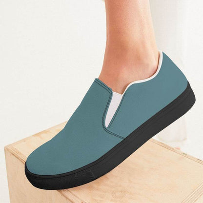 Medium Fully-Muted Cyan Women's Slip-On Canvas Sneakers (C-FM-ME) - Woman CloseUp