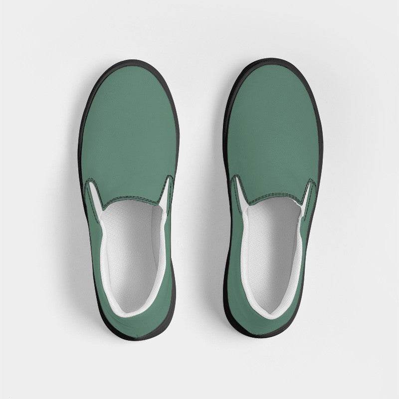 Medium Fully-Muted Green Women's Slip-On Canvas Sneakers (BGG2-FM-ME) - Top