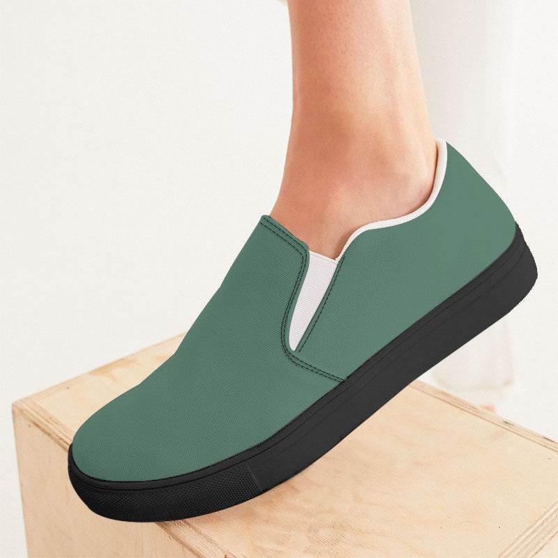 Medium Fully-Muted Green Women's Slip-On Canvas Sneakers (BGG2-FM-ME) - Woman CloseUp