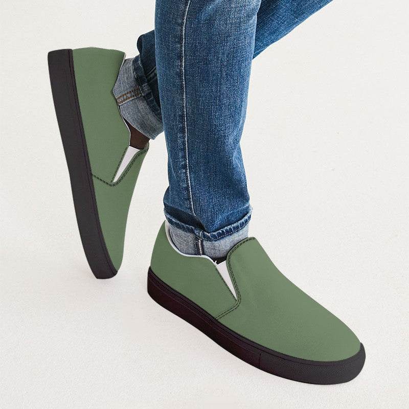 Medium Fully-Muted Lime Men's Slip-On Canvas Sneakers (GL2-FM-ME) - Man CloseUp