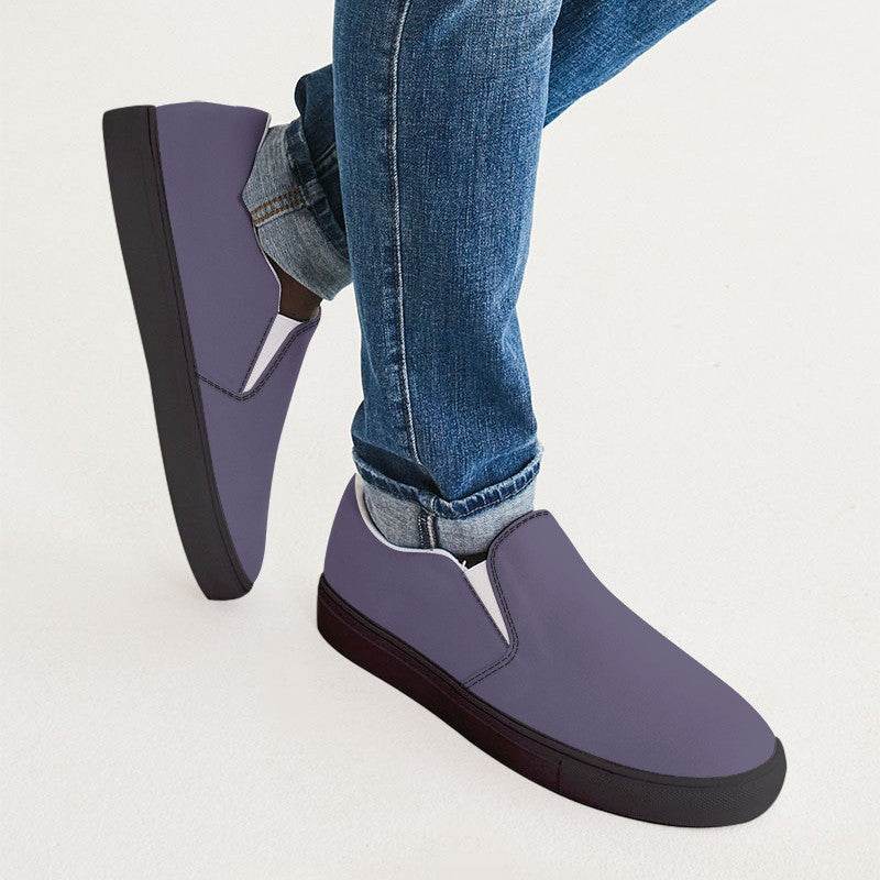 Medium Fully-Muted Purple Men's Slip-On Canvas Sneakers (PU-FM-ME) - Man CloseUp