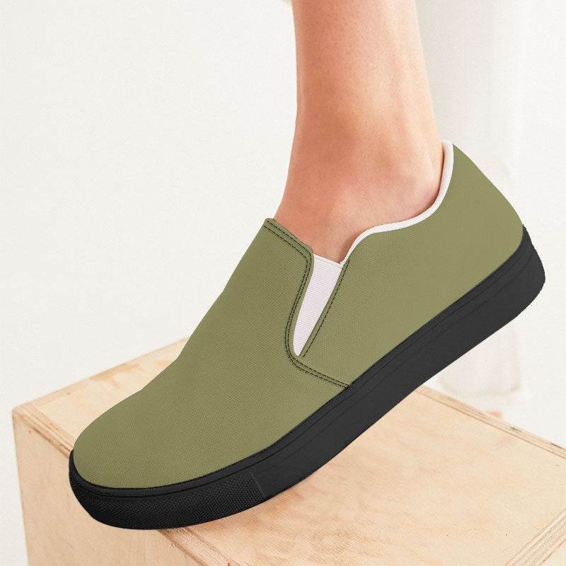 Medium Fully-Muted Yellow Women's Slip-On Canvas Sneakers (LY2-FM-ME) - Woman CloseUp
