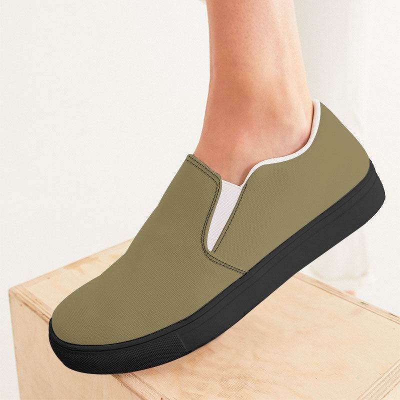 Medium Fully-Muted Yellow Women's Slip-On Canvas Sneakers (Y-FM-ME) - Woman CloseUp