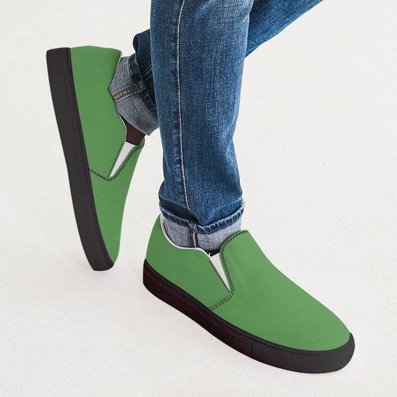 Medium Green Men's Slip-On Canvas Sneakers (GL1-ME-ME) - Man CloseUp