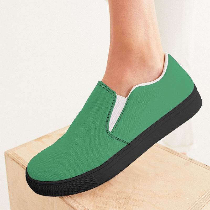 Medium Green Women's Slip-On Canvas Sneakers (BGG3-ME-ME) - Woman CloseUp