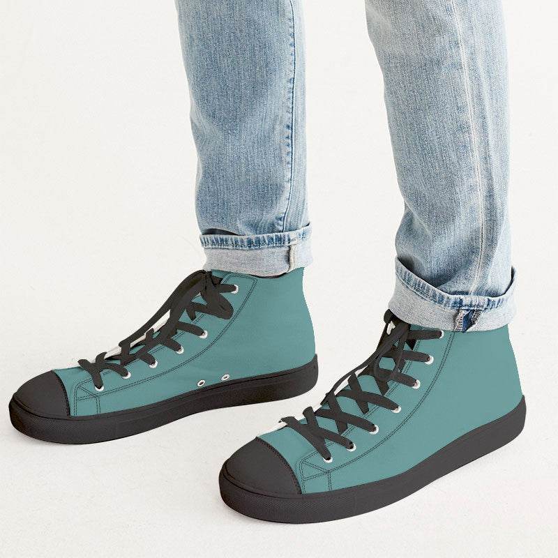 Medium Muted Blue-Green Men's High-Top Canvas Sneakers (CBG2-MU-ME) - Man CloseUp