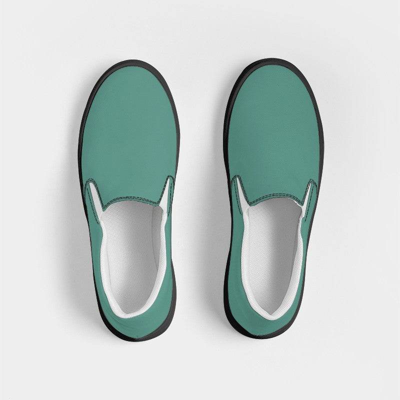 Medium Muted Blue-Green Men's Slip-On Canvas Sneakers (BG-MU-ME) - Top
