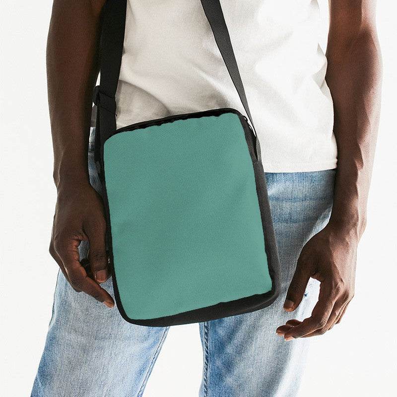 Medium Muted Blue-Green Messenger Pouch (BG-MU-ME) - Man Front CloseUp