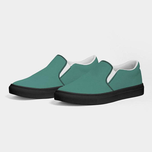 Medium Muted Blue-Green Women's Slip-On Canvas Sneakers (BG-MU-ME) - Side 3