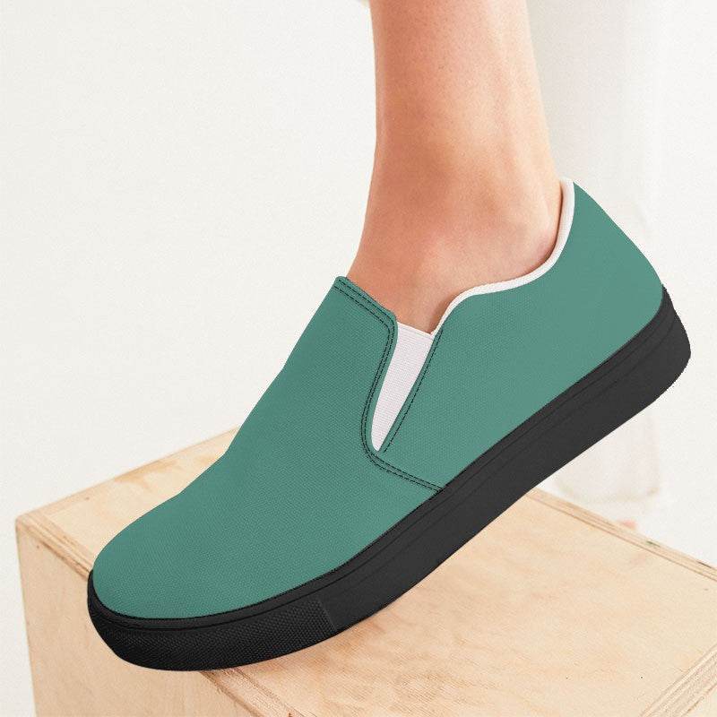 Medium Muted Blue-Green Women's Slip-On Canvas Sneakers (BG-MU-ME) - Woman CloseUp