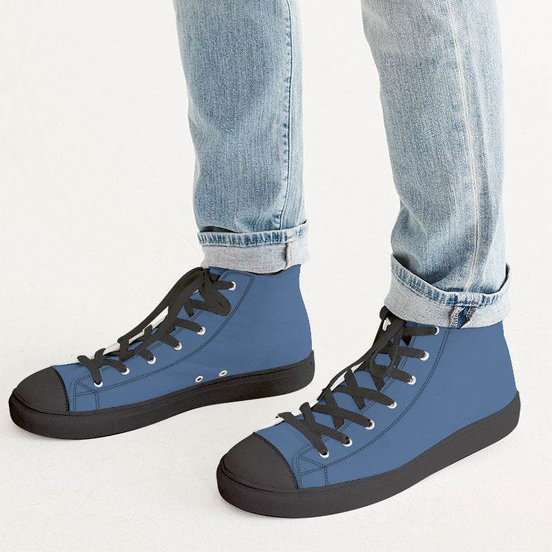 Medium Muted Blue Men's High-Top Canvas Sneakers (IB2-MU-ME) - Man CloseUp