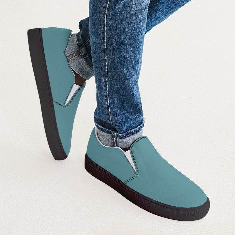 Medium Muted Cyan Men's Slip-On Canvas Sneakers (C-MU-ME) - Man CloseUp
