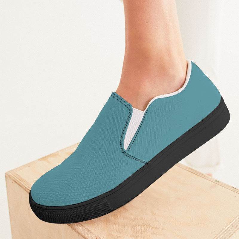 Medium Muted Cyan Women's Slip-On Canvas Sneakers (C-MU-ME) - Woman CloseUp