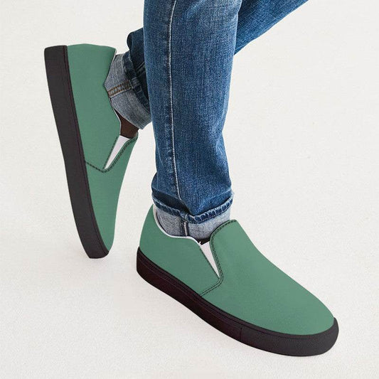 Medium Muted Green Men's Slip-On Canvas Sneakers (BGG2-MU-ME) - Man CloseUp
