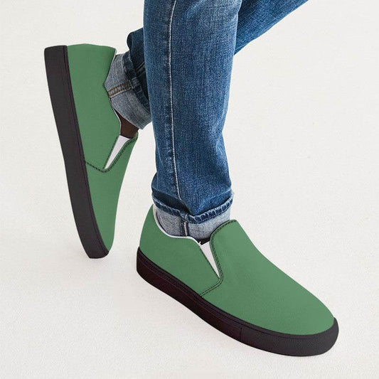 Medium Muted Green Men's Slip-On Canvas Sneakers (G-MU-ME) - Man CloseUp