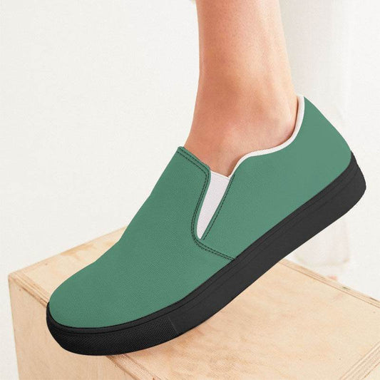 Medium Muted Green Women's Slip-On Canvas Sneakers (BGG2-MU-ME) - Woman CloseUp