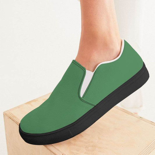 Medium Muted Green Women's Slip-On Canvas Sneakers (G-MU-ME) - Woman CloseUp