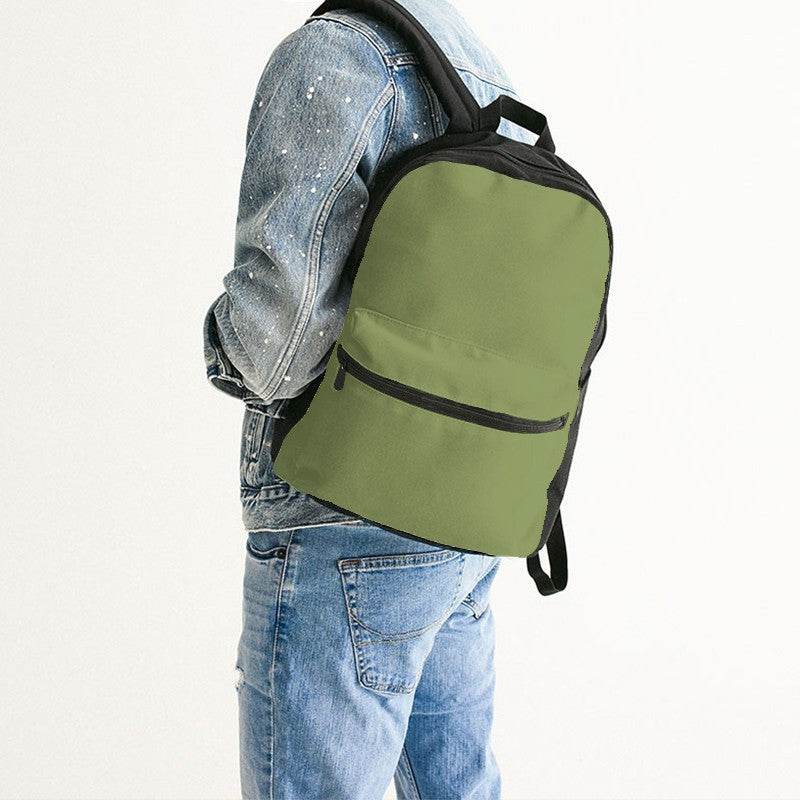 Medium Muted Lime Canvas Backpack (L-MU-ME) - Man Back CloseUp