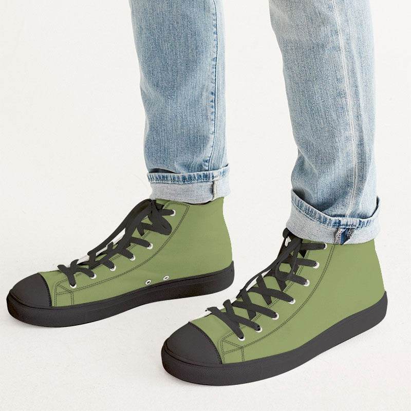 Medium Muted Lime Men's High-Top Canvas Sneakers (L-MU-ME) - Man CloseUp