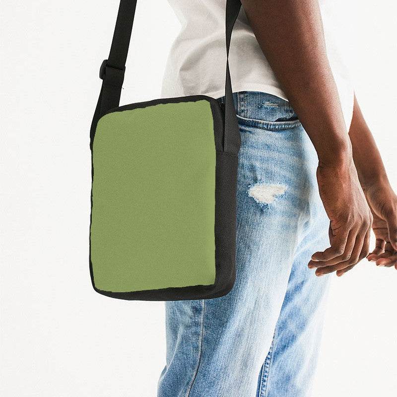 Medium Muted Lime Messenger Pouch (L-MU-ME) - Man Side CloseUp