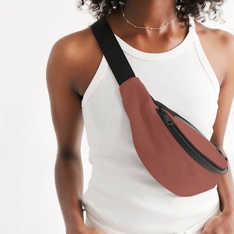 Medium Muted Red Belt Bag (R-MU-ME) - Woman Front CloseUp