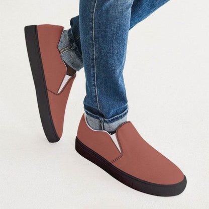 Medium Muted Red Men's Slip-On Canvas Sneakers (R-MU-ME) - Man CloseUp