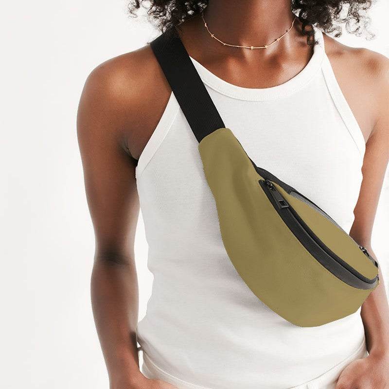 Medium Muted Yellow Belt Bag (Y-MU-ME) - Woman Front CloseUp