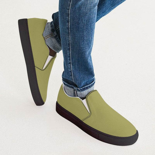 Medium Muted Yellow Men's Slip-On Canvas Sneakers (LY2-MU-ME) - Man CloseUp