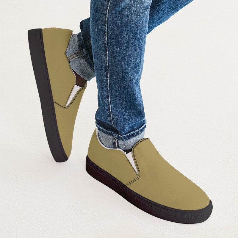 Medium Muted Yellow Men's Slip-On Canvas Sneakers (Y-MU-ME) - Man CloseUp