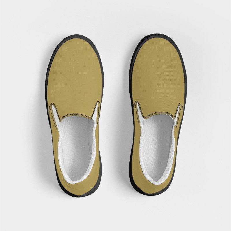 Medium Muted Yellow Men's Slip-On Canvas Sneakers (Y-MU-ME) - Top