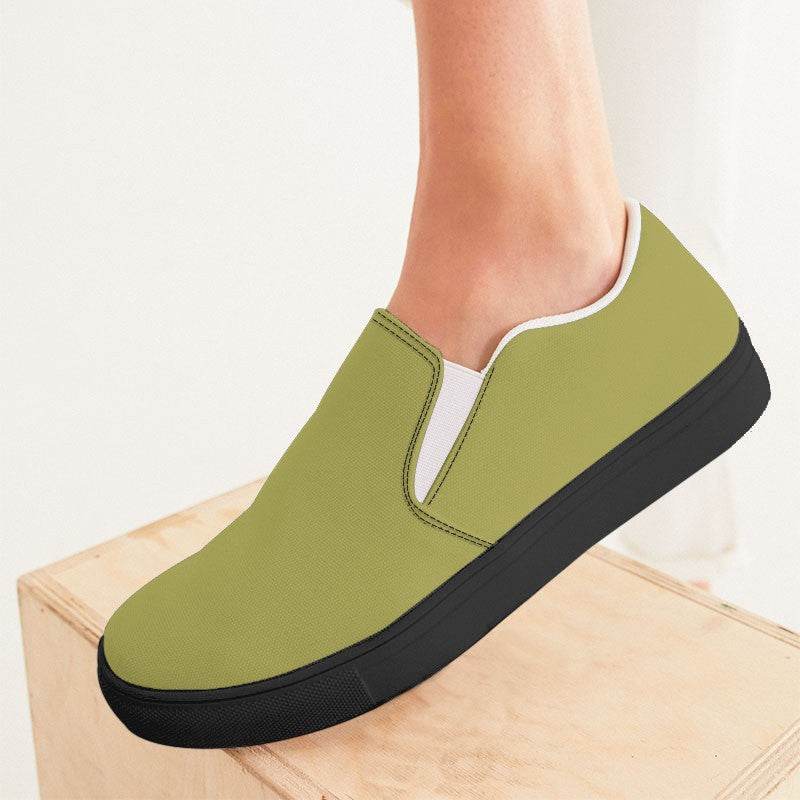 Medium Muted Yellow Women's Slip-On Canvas Sneakers (LY2-MU-ME) - Woman CloseUp