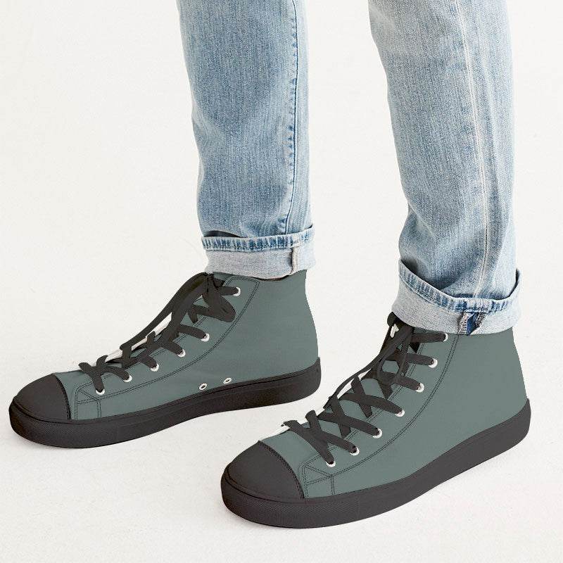 Medium Neutral Blue-Green Men's High-Top Canvas Sneakers (BG-NE-ME) - Man CloseUp