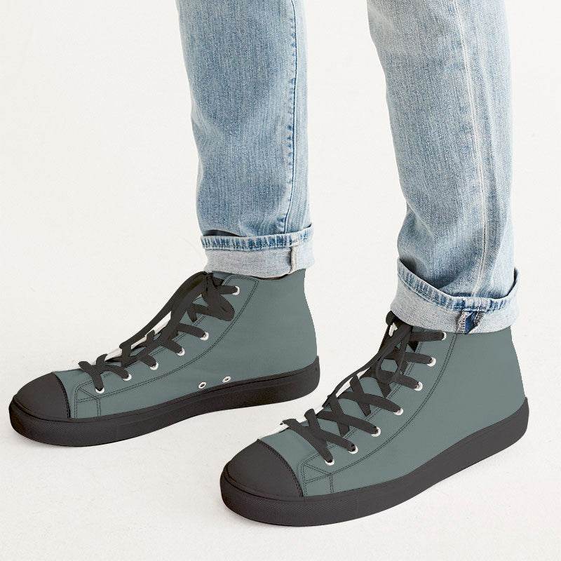 Medium Neutral Blue-Green Men's High-Top Canvas Sneakers (CBG2-NE-ME) - Man CloseUp