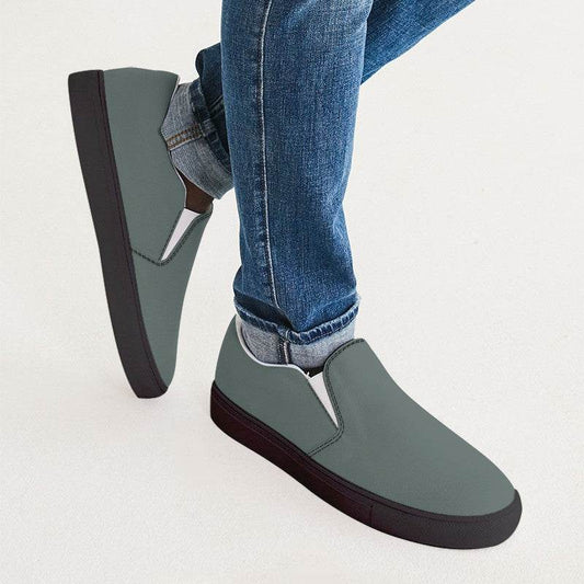 Medium Neutral Blue-Green Men's Slip-On Canvas Sneakers (BG-NE-ME) - Man CloseUp