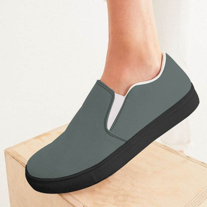 Medium Neutral Blue-Green Women's Slip-On Canvas Sneakers (BG-NE-ME) - Woman CloseUp