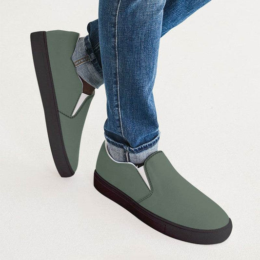 Medium Neutral Green Men's Slip-On Canvas Sneakers (G-NE-ME) - Man CloseUp