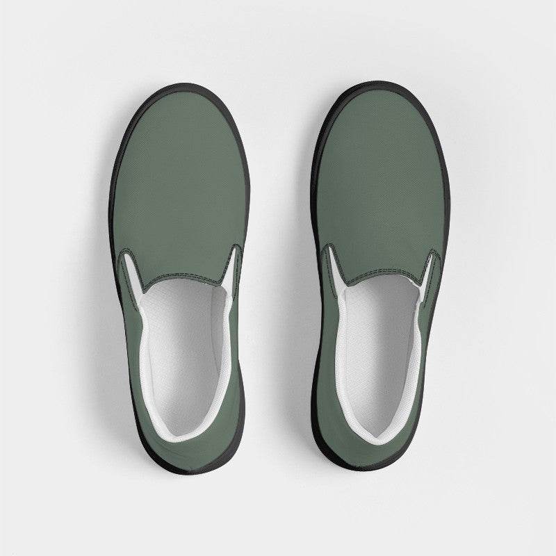 Medium Neutral Green Women's Slip-On Canvas Sneakers (G-NE-ME) - Top